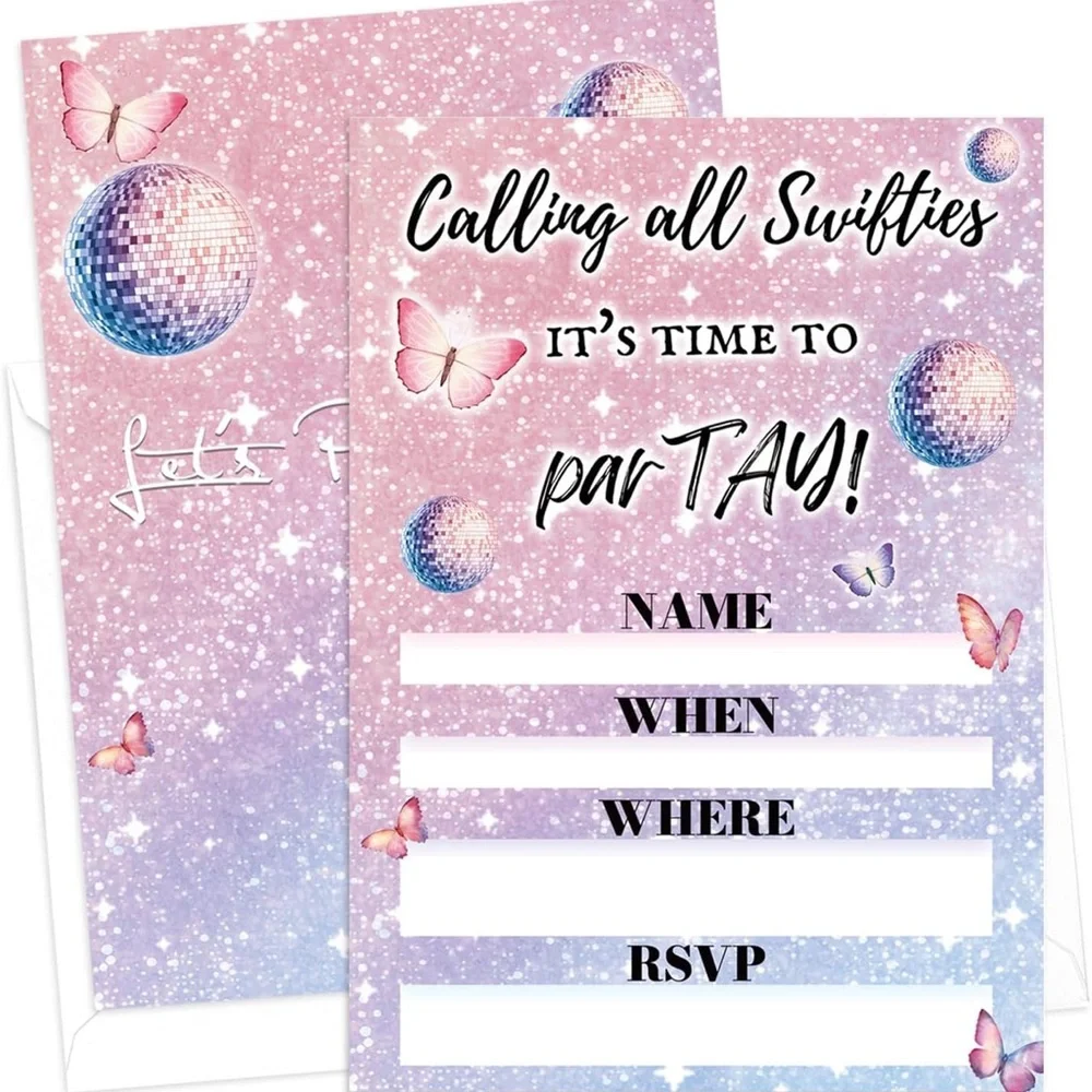 Pink and Purple Party Invitation Cards